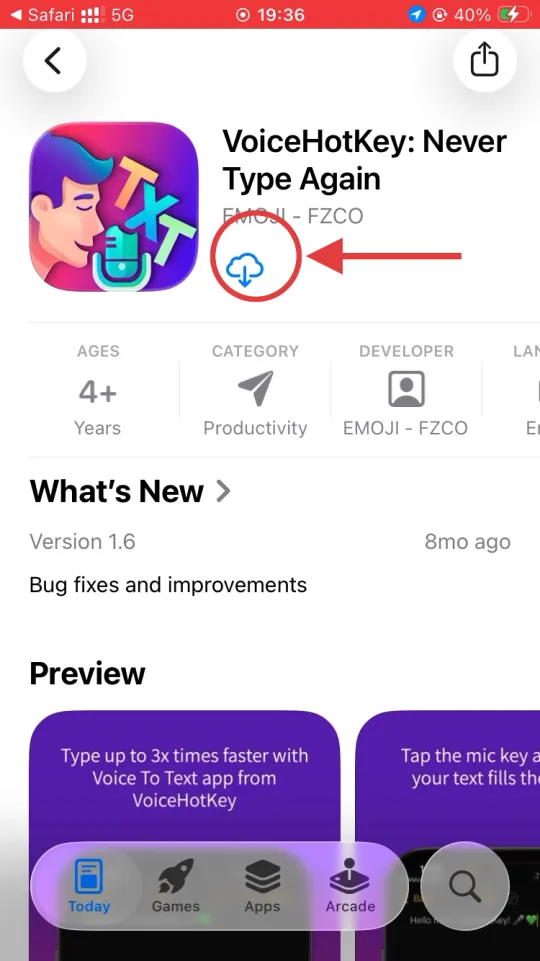VoiceHotKey na App Store do iOS