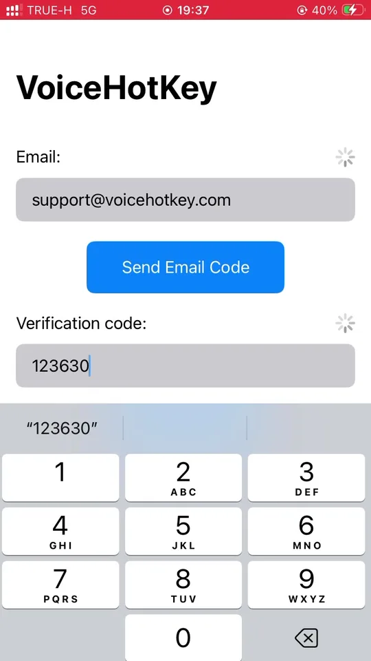 Código de verificação inserido, botão Log in