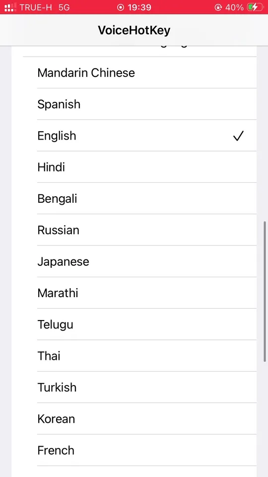 Seletor de idiomas Voice to Text