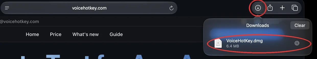 Lista de descargas do Safari com VoiceHotKey.dmg