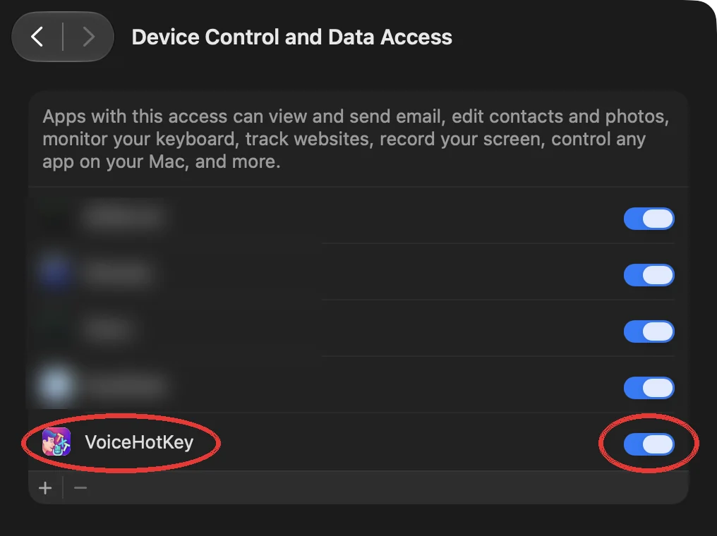 Definições do Sistema com VoiceHotKey ativado